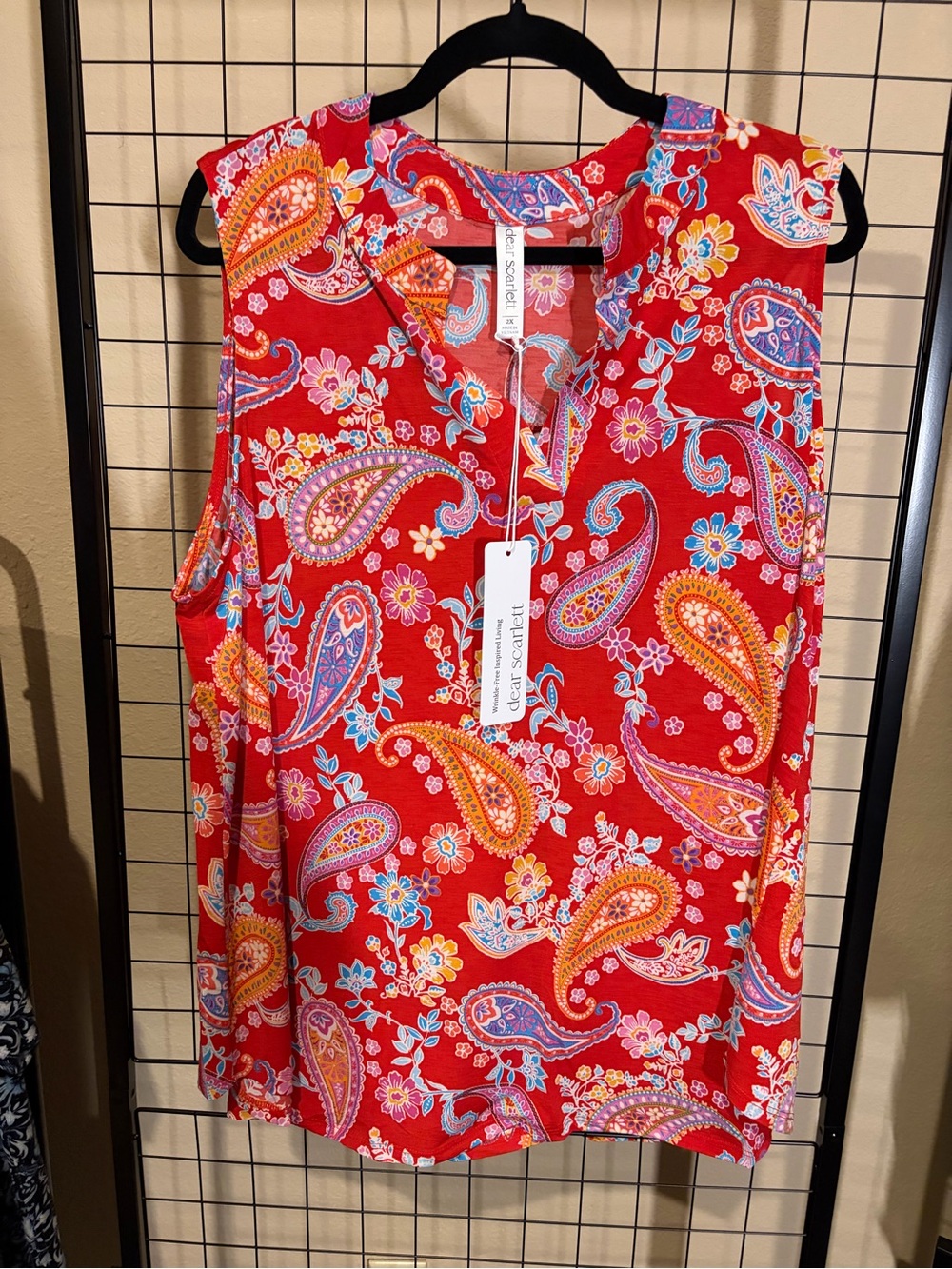 Dear Scarlett Red Paisley V-Neck Sleeveless Top